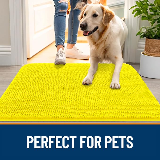OLANLY Dog Door Mat for Muddy Paws 36x24, Absorbs Moisture and Dirt, Absorbent Non-Slip Washable Doormat, Quick Dry Chenille Mud Mat, Entry Indoor Entryway Carpet for Inside Floor, Lemon Yellow - Image 6