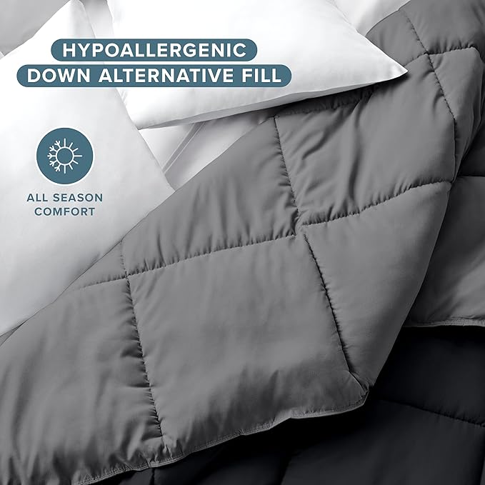 Bare Home California King Comforter - Reversible Colors - Goose Down Alternative - Ultra-Soft - Premium 1800 Series - All Season Warmth - Bedding Comforter (California King, Black/Grey)