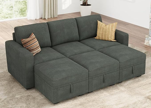 HONBAY Modular Sectional Sleeper Sofa Bed, Pull Out Couch with Storage Ottoman, U Shaped Sectional Couches for Living Room, Green