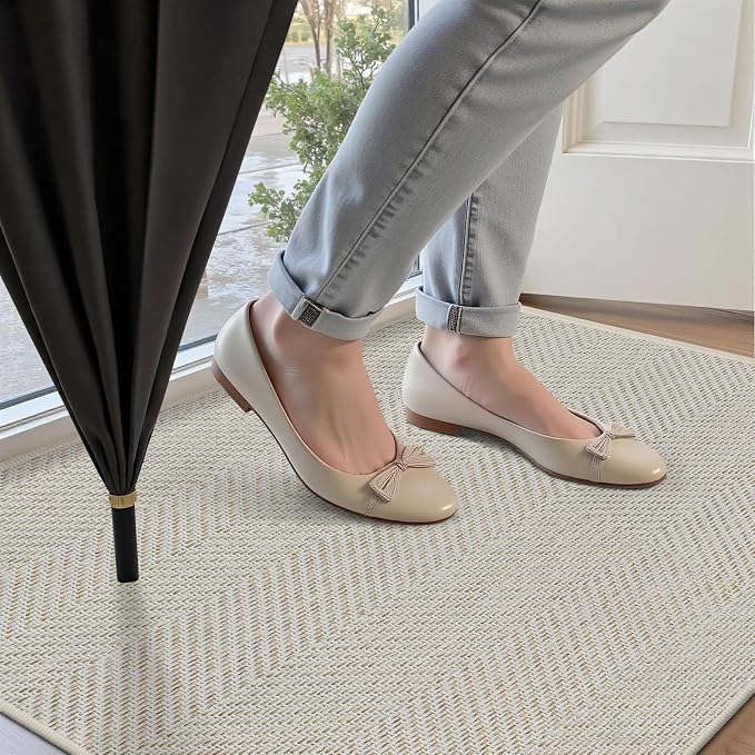 Ultra Thin Indoor Door Mat 17"x29", Washable Door Mat Indoor Entrance, Non Slip Rubber Backing Doormat Low-Profile Inside Entryway Mat, Unique Herringbone Design Entry Mat, Khaki (FOLD) - Image 4