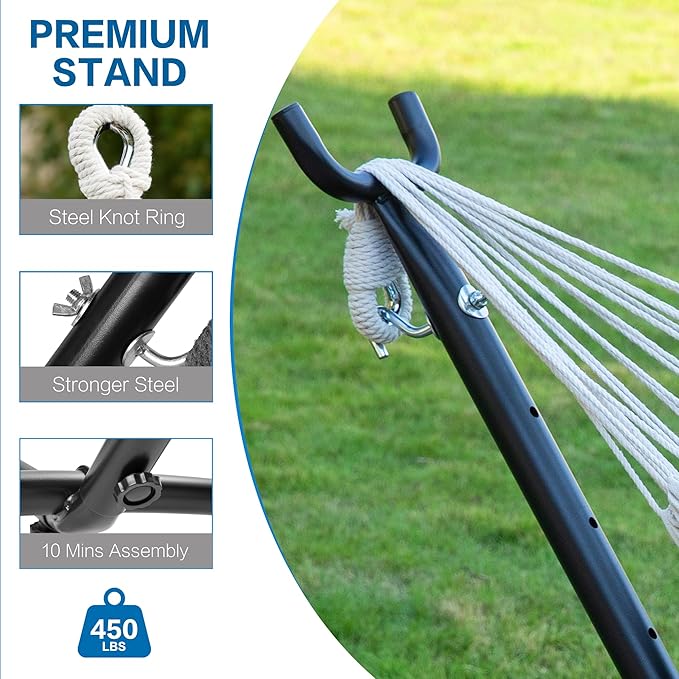 PNAEUT Double Hammocks with Stand for Outside, Portable Space Saving Heavy-Duty Steel Stand for Indoor Outdoor Patio with Carrying Bag, 450 lbs Capacity (Aqua) - Image 7