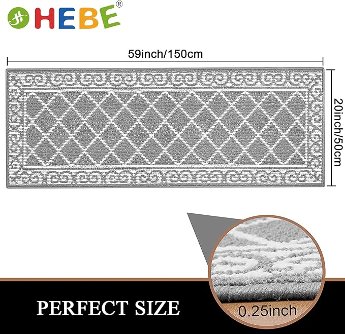 HEBE Washable Runner Rug 20"x59" Indoor Door Mat Runners,Non Slip Dirt Trapping Rug Runner Floor Mats Carpet Runners for Entryway Hallway Kitchen Garage Laundry Room - Image 2