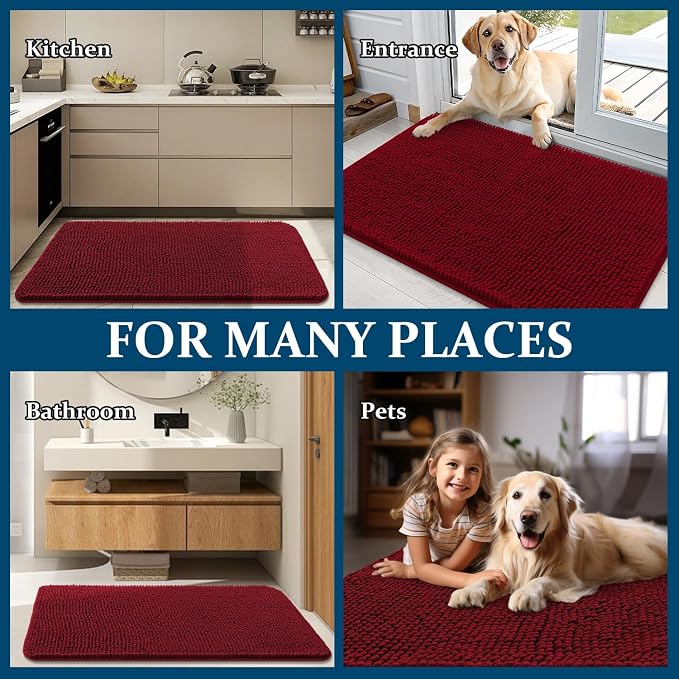 OLANLY Dog Door Mat for Muddy Paws 44x32, Absorbs Moisture and Dirt, Absorbent Non-Slip Washable Doormat, Quick Dry Chenille Mud Mat for Dogs, Entry Indoor Entryway Carpet for Inside Floor, Red - Image 8