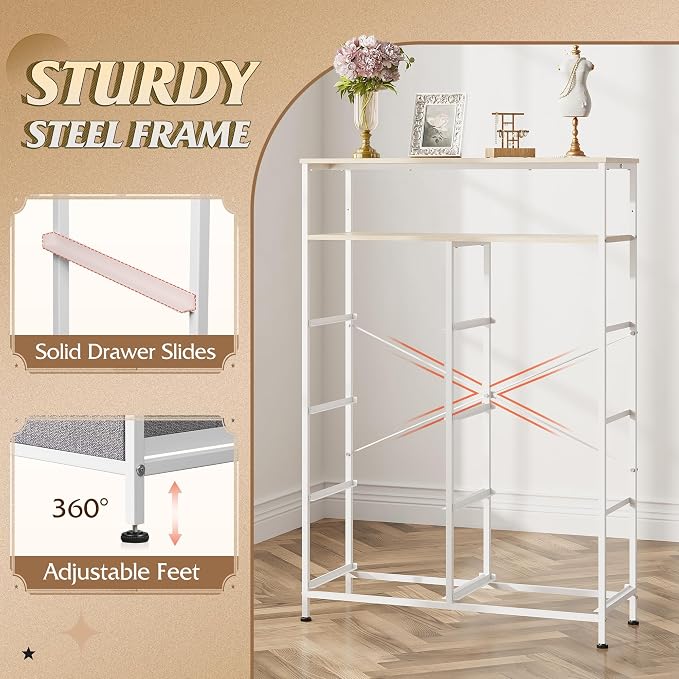 WLIVE Fabric Dresser for Bedroom with Open Shelves, Tall Dresser with 8 Drawers, Storage Tower with Fabric Bins, Chest of Drawers for Closet, Living Room, Hallway, Light Gray - Image 7