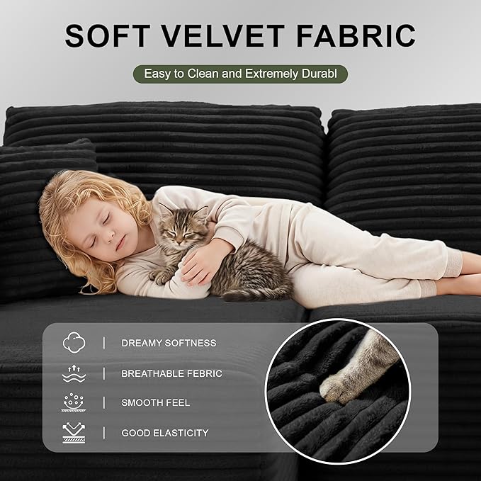 104" Modular Sectional Sofa with L-Shape Chaise, Modern Upholstered Cloud Couches for Living Room Bedroom, No Assembly Required, Black