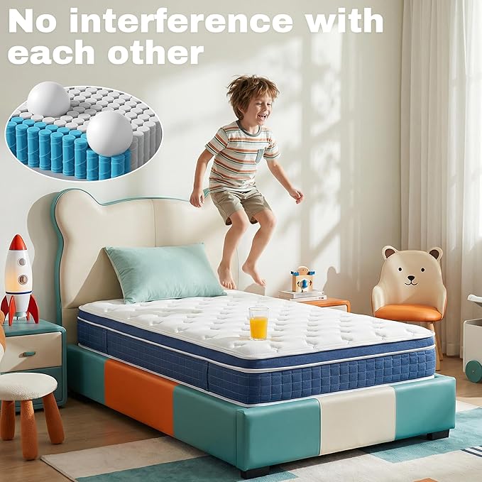 Twin Size Mattress - 14 Inch Twin Mattress- Hybrid Memory Foam Mattress,Pressure Relief, Cooling Breathable Cover, CertiPUR-US Certified, Bed-in-a-Box