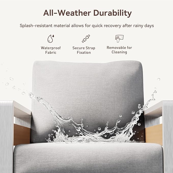 Aoxun Aluminum Patio Furniture Set, 7 Seats Luxury Metal Patio Conversation Sets with Coffee Table, Thick Cushions and Waterproof Cover, Modern Outdoor Furniture Set for Backyard/Poolside, Light Grey