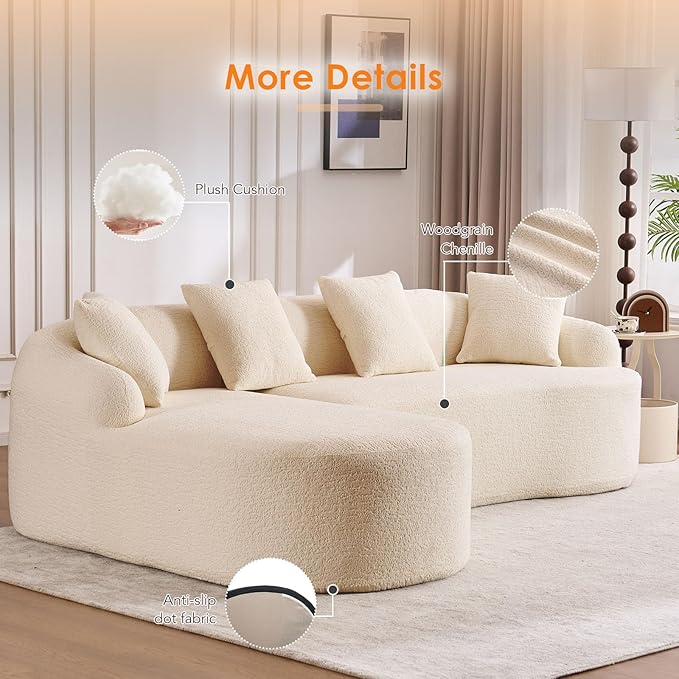 KEIKI L-Shaped Chenille Modular Sectional Couches with Chaise Lounge & 4 Pillows, 3 Seater Oversized Upholstered Luxury Plush Cloud Sofa for Living Room Apartment, Full Sponge Compression