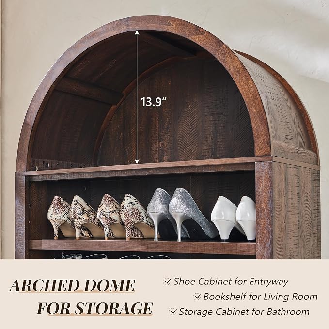 IFGET 71" Tall Arched Shoe Storage Cabinet, 7 Tiers 28 Pairs Wooden Shoe Rack with 3 Adjustable Shelves, Freestanding Shoe Closet Shelf Organizer for Entryway, Hallway, Living Room-Brown - Image 3