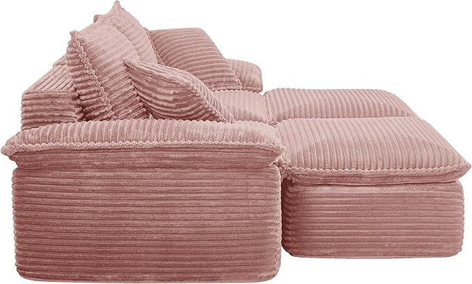 Comfy Boneless Cloud Sofa Chaise Oversized Fluffy Corduroy Upholstered Chaise Lounge for Living Room Bedroom, Modular Compressed Foam Cloud Daybed, Single Seat Sofa