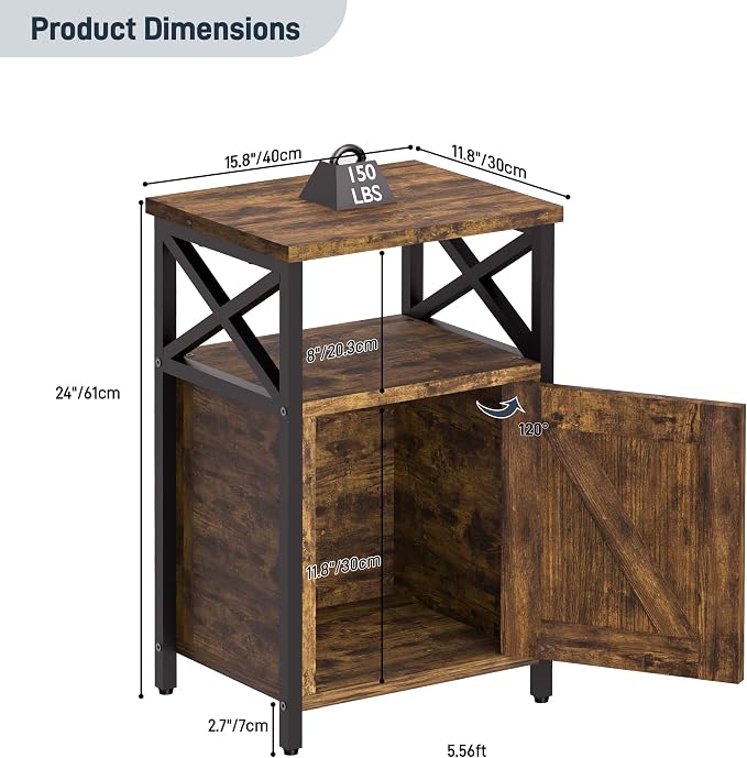 runjuly Night Stand with Locking Drawer, Bedside Table with Drawers, Wooden Bed Side Table with Storage Cabinet, Nightstand with Door, End Night Table for Bedroom, Dorm, Office, Rustic Brown - Image 3