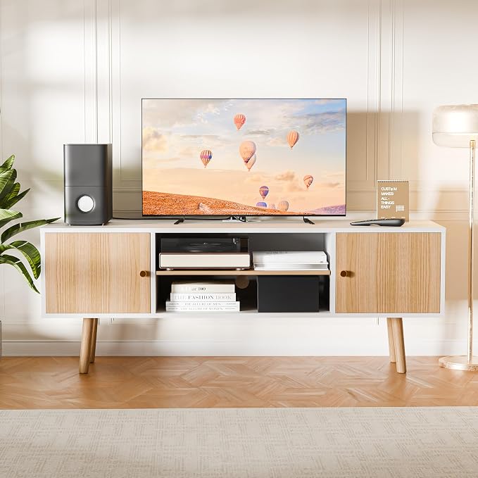 Cozy Castle TV Stand for 48-55 Inch TV, Mid Century Modern Entertainment Center with Storage Cabinet, TV Media Console with Charging Station for Living Room (Oak, 53.1" W x 15.7" D x 19.7" H) - Image 4