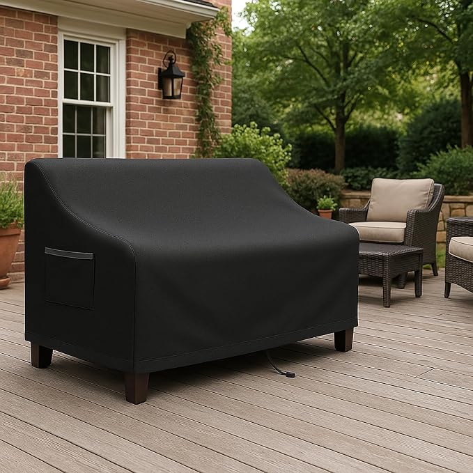 Outdoor Sofa Cover, Waterproof Patio Furniture Cover 58.3W x 32.7D x 31H inches Heavy Duty 600D Oxford Fabric Black - Image 6