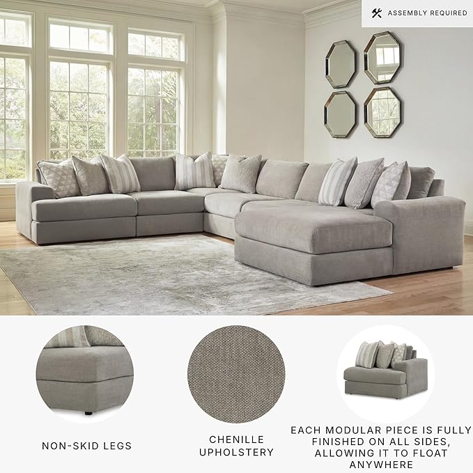 Signature Design by Ashley Casual Avaliyah U-Shape Left-Arm Facing 6-Piece Sectional with Chaise and Reversible Cushion, Gray