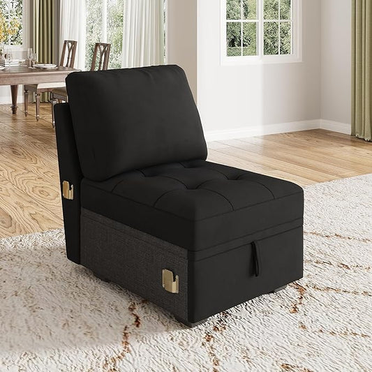 HONBAY Modular Sectional Sleeper Sofa with Pull Out Bed, Armless Chair for Sectional Couch, Black