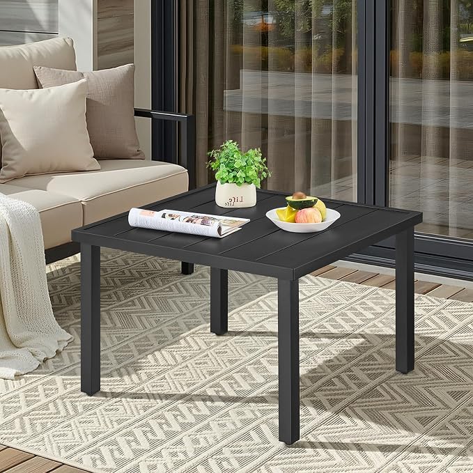 ONBRILL Small Outdoor Coffee Table, 28 Inch Square Patio Coffee Table, Metal Coffee Table for Porch, Backyard, Poolside, Balcony - Black - Image 3