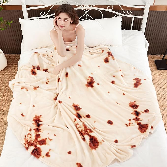 LetsFunny Burrito Tortilla Throw Blanket, 90in Giant Funny Realistic Food Blankets, Double Sided Burrito Taco Tortilla Wrap Blankets for Adults, Soft Flannel Round Blanket for Women