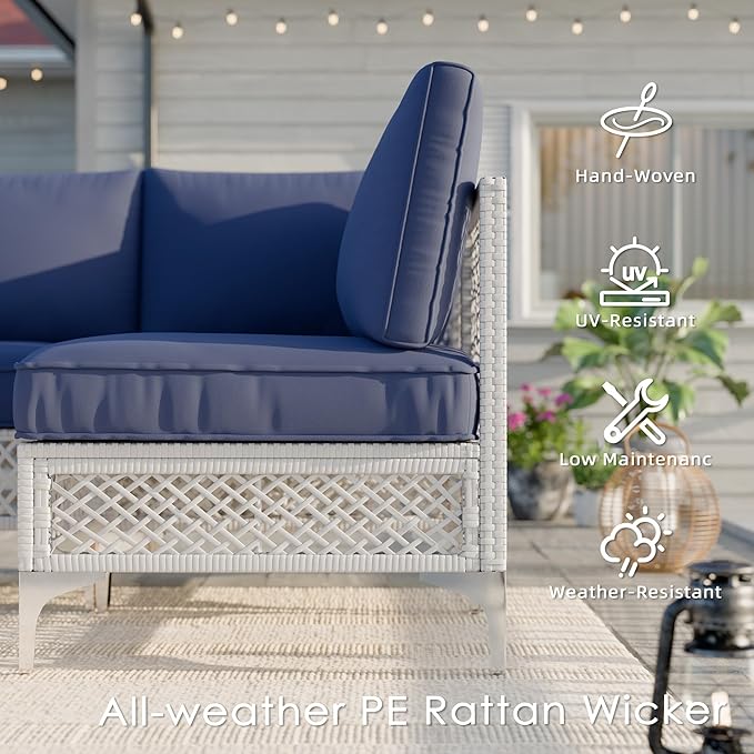 Vikiullf Patio Conversation Set, 5 Piece Outdoor Sectional Sofa Set with Coffee Table, Outdoor Wicker Furniture Set, for Small Patio, Balcony