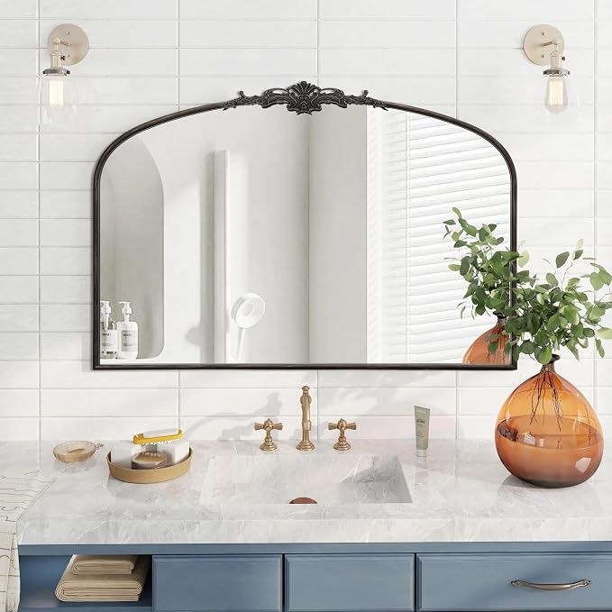 Besdomus Antique Arched Large Mirror: 48"x33" French Oversize Black Arch Antique Wall Mounted Mirror - Baroque Traditional Ornate for Living Room/Fireplace/Bathroom- Home Decor for Interior Designers - Image 5