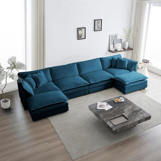 ERYE U-Shaped Oversized Sectional Sofa Modern Deep Seat Reversible Chaises Sofa&Couch with Movable Ottomans and 6 Pillows, Modular Sleeper Upholstered Couch for Living Room, Apartment, Studio, Office
