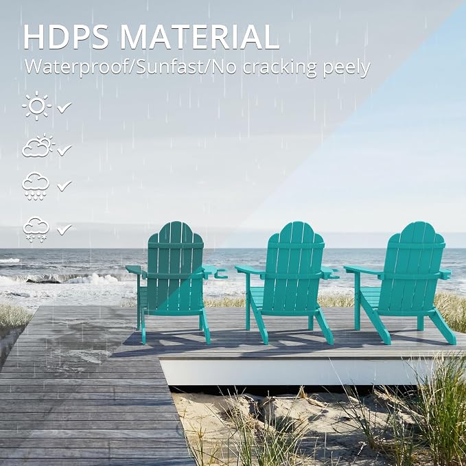 LUE BONA HDPS Adirondack Chairs Set of 8, Fire Pit Outdoor Chair Weather Resistant with Cup Holder, Modern Plastic Chair Plastic for Patio, Deck, Proch, 350LBS, Aruba Blue - Image 3