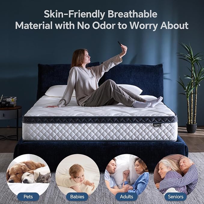 King Size Mattress,12 Inch Hybrid Mattress Individual Pocket Spring Multilayer Hybrid In A Box,Ergonomic,Medium Firm Support Motion Isolation,Sleep And Pain Relief Certipur-US (12 Inch, King)