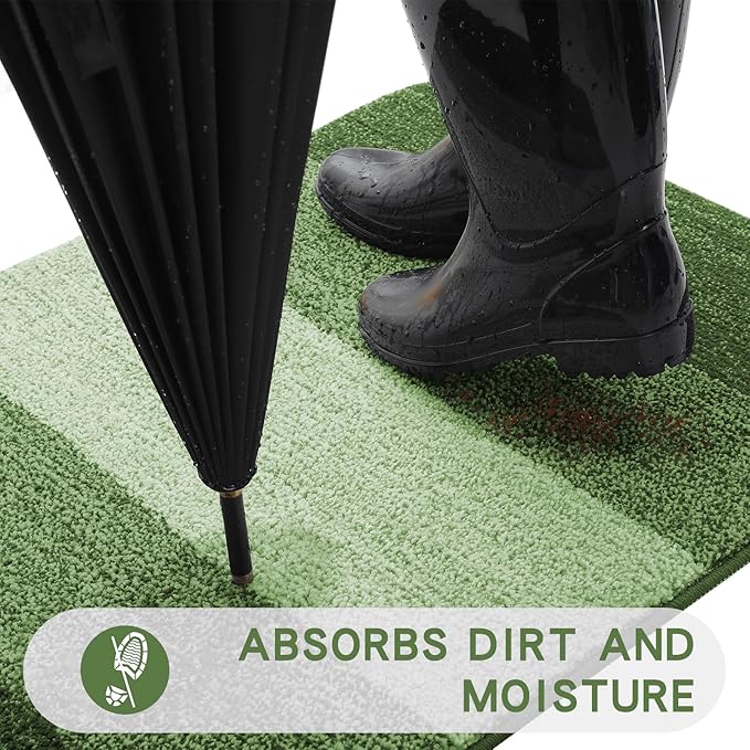 Kitinjoy Indoor Outdoor Door Mat, 36x24 Non-Slip Absorbent Dirt Trapper, Low-Profile Washable Inside Entrance Front Floor Mat, Sturdy Soft Entry Doormats for Entryway, Green - Image 2