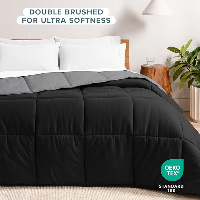 Bare Home California King Comforter - Reversible Colors - Goose Down Alternative - Ultra-Soft - Premium 1800 Series - All Season Warmth - Bedding Comforter (California King, Black/Grey)
