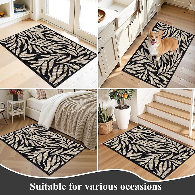 Ileading Indoor Door Mat 2x3ft, Absorbent Dog Muddy Paws Mats, Low-Profile Leaves Small Entrance Runner Carpet with Non-Slip Rubber Backing, Washable Inside Welcome Mat for Hallway,Kitchen (Black) - Image 7