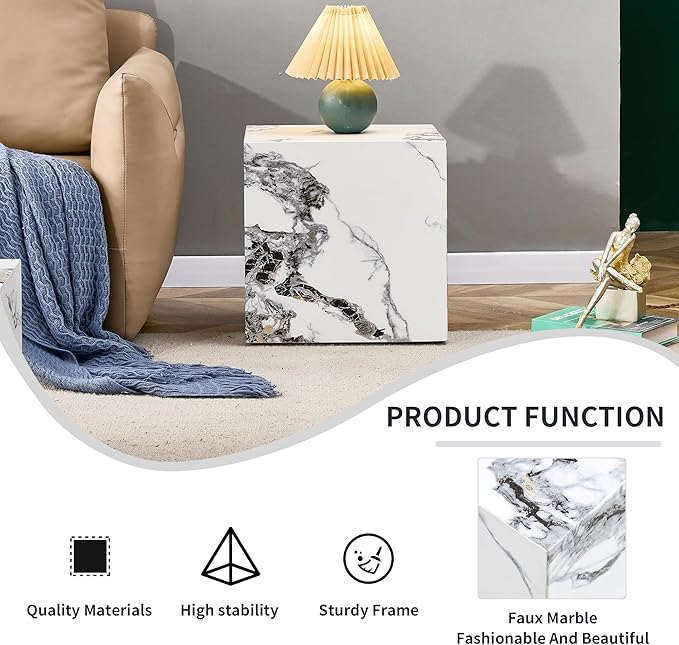 Cube End Table Wood Grain,Modern Side Table for Living Room,Contemporary Nightstand Table Sofa Table for Home,No Assembly