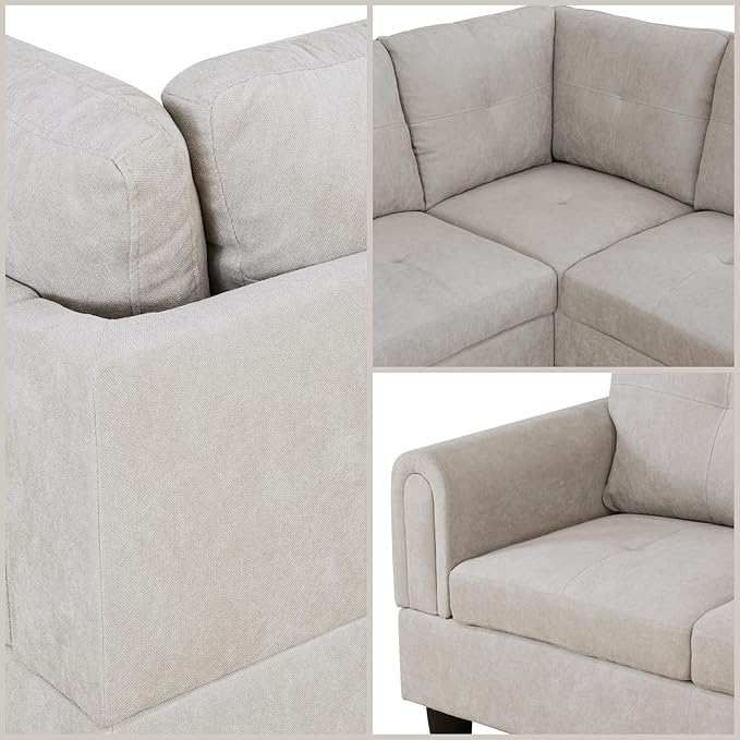 FONTOI L Shaped Sectional Couches, Modern Modular Sectional Sofa for Living Room Bedroom Furniture, Cozy 4 Seat Couch with Ottoman Storage & Chaise, Gray White