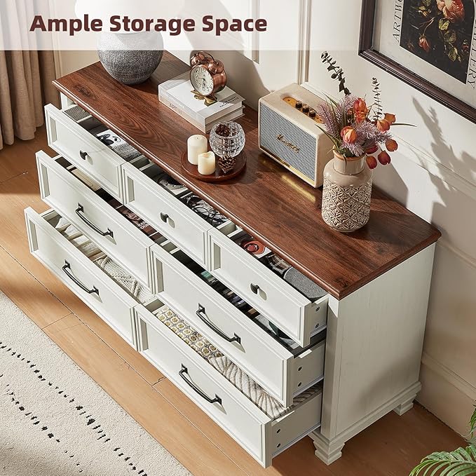 SAVOR LIFE Farmhouse Bedroom Dresser and Nightstand Set, 5 Drawer Dresser & 1 Drawer Nightstand Set, Rustic Wood Bedroom Furniture Set for Home, Hallway, White