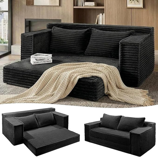 IDEALHOUSE 75 Inch Convertible Sofa Bed, Boneless Sleeper Sofa, 2 in 1 Folding Couch Bed with 2 Pillows, Pull Out Couch Bed, Loveseat Sofa for Living Room Bedroom, No Assembly, Black