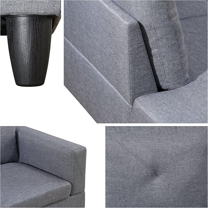 L-Shaped Sectional Sofa with Movable Chaise & Storage Ottoman, Lounge 3-Piece Modular Convertible Couches for Living Room, Apartment & Office, Grey
