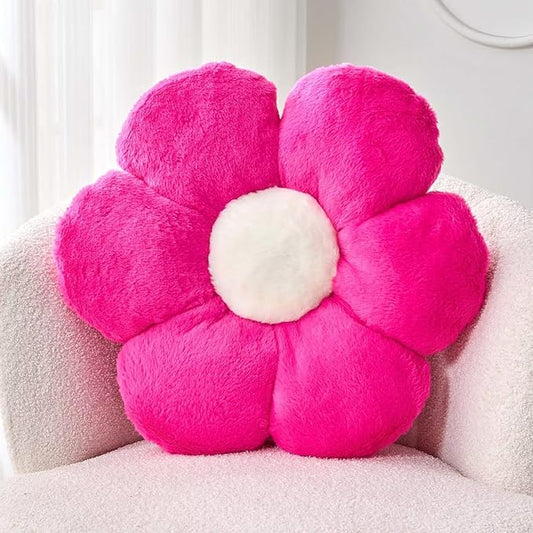 Kcvvcr Hot Pink Flower Pillow, 17.7" Flower Shaped Plush Decorative Throw Pillow for Bed