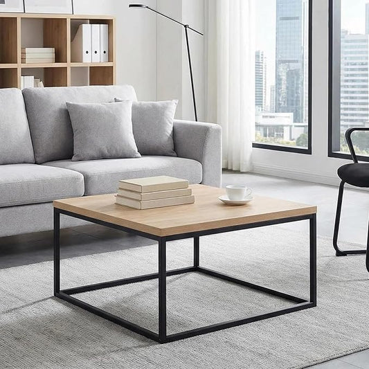 CENSI 30" Square Coffee Table, Natural Oak Light Wood Center Table for Living Room, Modern Industrial Farmhouse Cocktail Table, Extra Thick 1.2" Top with Sturdy Metal Frame, Scandi Style