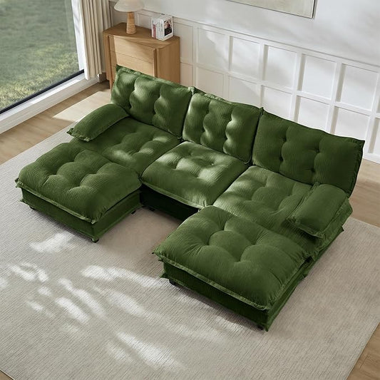 108" U Shaped Modular Sectional Sofa Couches for Living Room, Cloud Couch with Movable Ottomans, Comfy Chenille Sofa with Pillow-top Armrest for Bedroom Apartment | Free Combination, Tufted