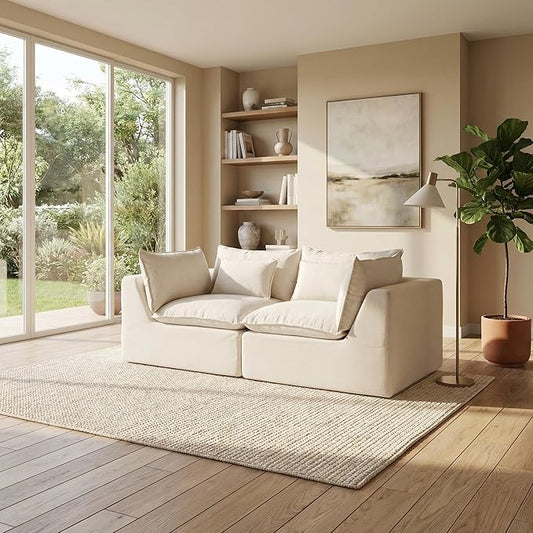 Chenille Modular Sectional Sofa Couch, Boneless Loveseat Cloud Couch for Living Room, Upholstered Compression Sofa in A Box w/Layers Seat Cushions, No Assembly Required | Plush, Wider Armrest