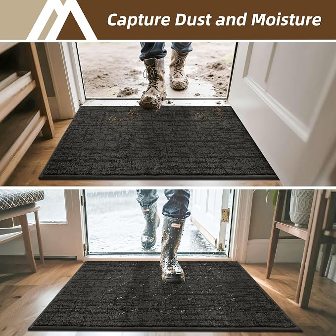 COSY HOMEER-Door-Mat Dirt Trapper Entryway Rugs 24"x36" Non Slip Washable Entrance Mats Absorbent Welcome Mat Low Profile Dog Door Mats for Front Back Doomats and Wet Shoes,Dark Grey - Image 4