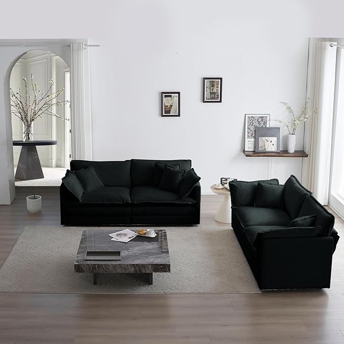 ERYE 2 PCS Oversized Living Room Sofa Sets Include Two Spacious Loveseats for 4-6 Persons, Modern Deep Seat Modular Cushions Sofa&Couch w/8 Pillows for Home,Apartment,Office