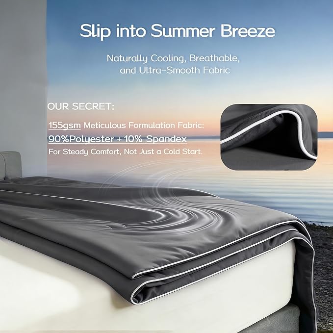 Queen Cooling Comforter with Tencel™ Fill for Hot Sleepers & Night Sweats - Lightweight, Breathable,Double-Sided Cold Blanket All Season Thin Bedding (Grey, Full/Queen 90"x 90")