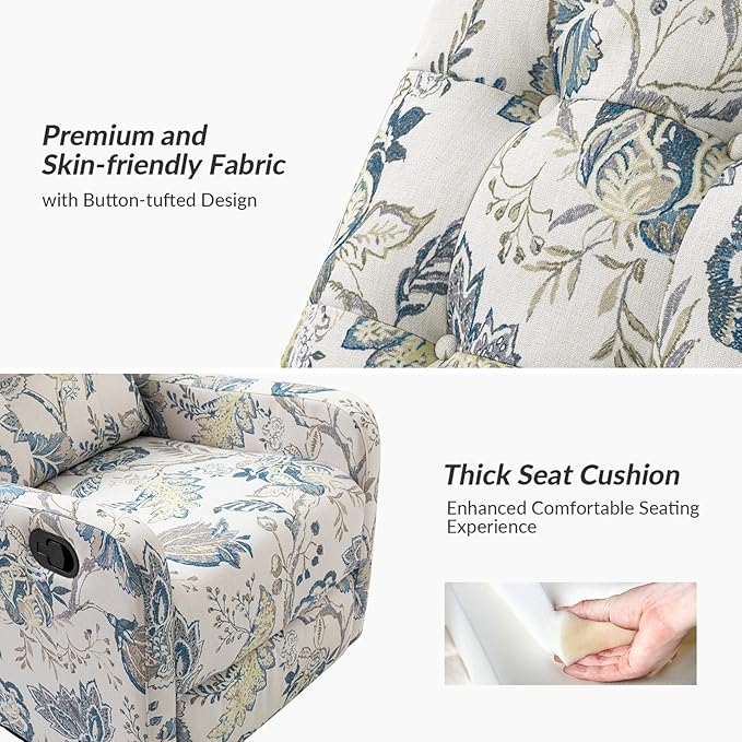 HULALA Home Recliner Chair Set of 2, Modern Printed Fabric for Living Room, Rocker Recliner Sofa Comfy Armchair 360 Degree Swivel, Nursery Rocking Chairs with Adjustable Backrest & Footrest/Blue