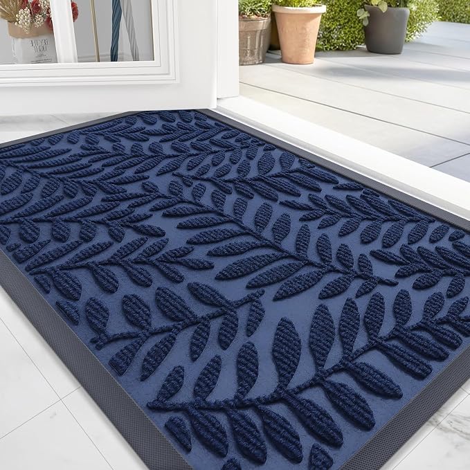 OLANLY Door Mat Indoor Outdoor Entrance, 29.5x17, Waterproof All-Weather All-Season Doormat, Sturdy Natural Rubber, Stain and Fade Resistant, Low Profile, Easy Clean Patio Entryway Mat, Navy Blue by OLANLY