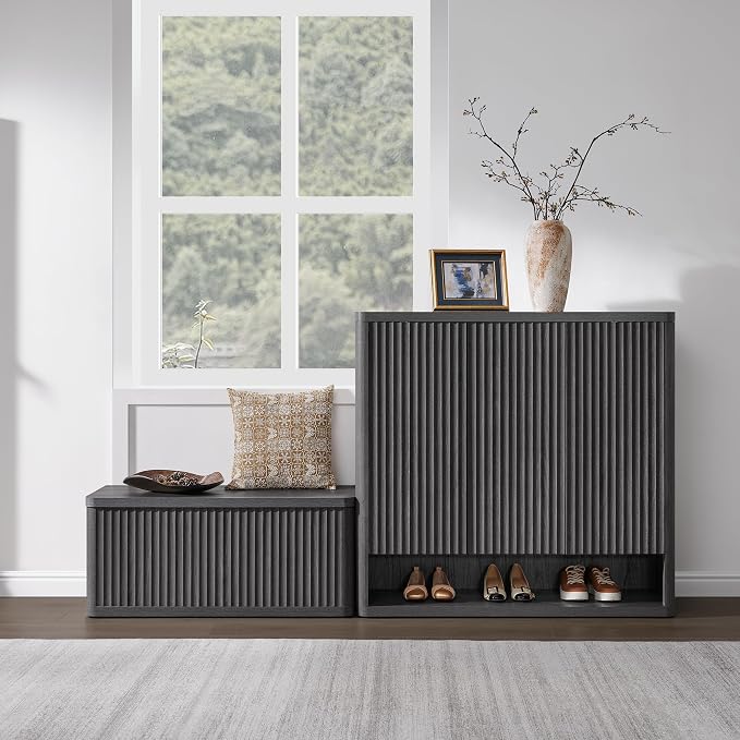 SICOTAS Storage Bench 80.4" Wide Shoe Bench with Lift Top Large Wooden Storage Chest Trunk Modern Blanket Chest with 4 Safety Hinges & Seating for Bedroom Entryway Living Room Hallway - Image 7