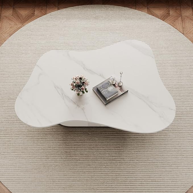 Glintee 41.7 Inch Marble Coffee Table with Storage Drawer, Modern Butterfly Design, Sintered Stone Top and Gray Stainless Steel Base for Living Room, Scratch Resistant and Easy Assembly