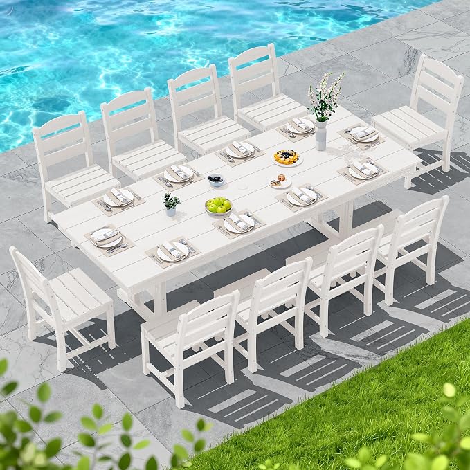 SERWALL Outdoor Armless Dining Chairs Set of 4, All-Weather HDPE Patio Chair with 19.7" Widened Seat, for Backyard, Garden, White - Image 3