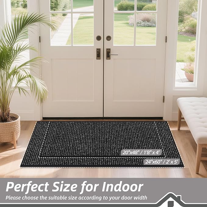 BEQHAUSE Dirt Trapper Door Mat 20" x 48", Non-Slip Washable Doormats Entrance Mat, Dirt Resistant and Absorbent Welcome Mat, Low Profile Floor Mats for Front Back Door and Entryway, Black - Image 2