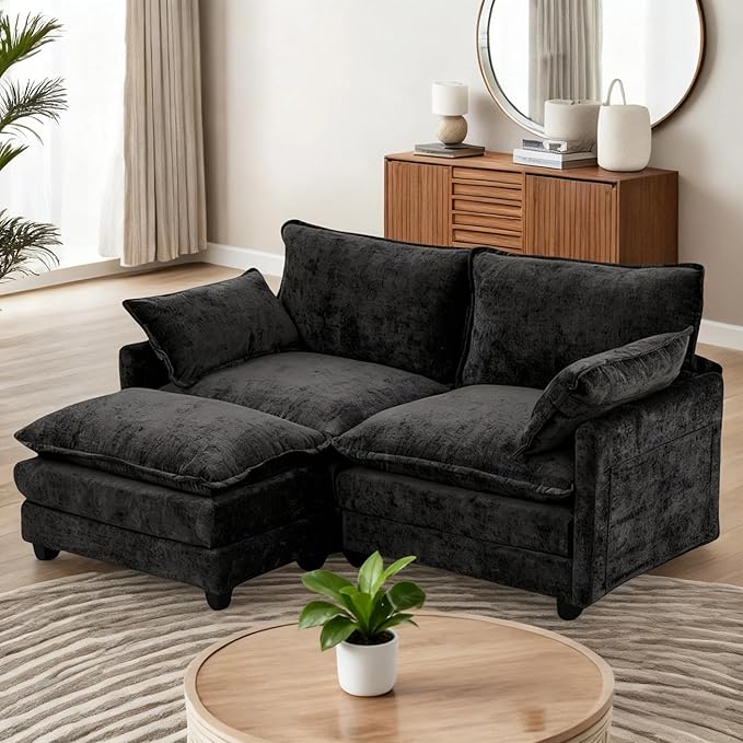 Modular Sectional Cloud Couch, 78" L Shaped Sectional Comfy Couchs for Living Room, 2 Seat Convertible Modular Sofa Couch with Ottomans for Living Room, Apartment, Black