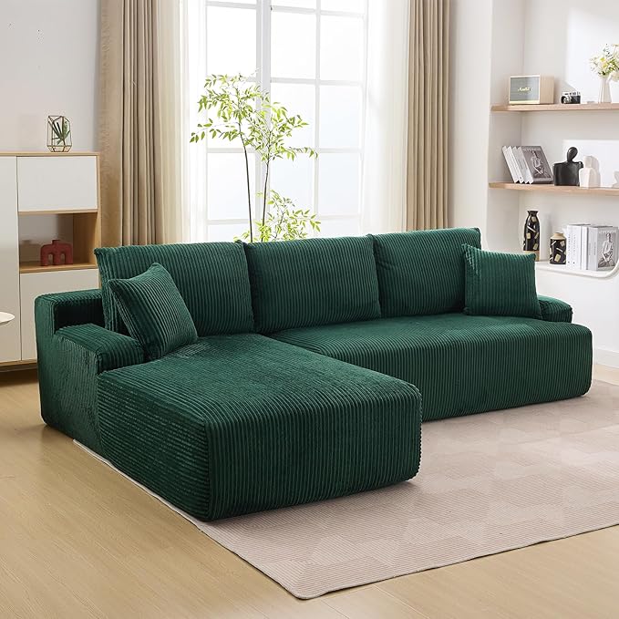 Cloud Couch Boneless l-Shape 96" Modern Sectional Comfy No Assembly Required Sleeper Modular Sofa with Corduroy Fabric Deep Seat Loveseat + Chaise Lounge Chair for Living Room