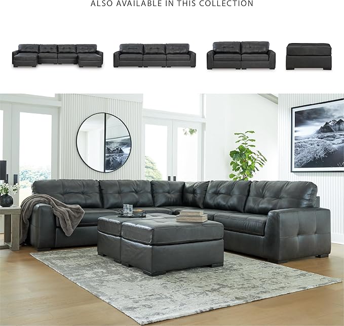 Signature Design by Ashley Brindley Pier Contemporary Tufted Leather Match Oversized Accent Ottoman, Black
